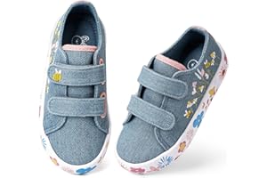 waddle wonder Denim Toddler Slip on Shoes for Boys & Girls Flowers and Bees Embroidery Hook & Loop Non-Slip School Walking Tennis Sneakers Blue Size 6-10