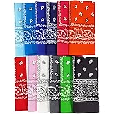 B.S.H.K.MAX 12 Pack Bandanas for Men & Women,22x22 Inch Double Sides Printed Large Thick Cotton Scarf,Multi-use Paisley Headbands Neck Wear for Outdoor Sports
