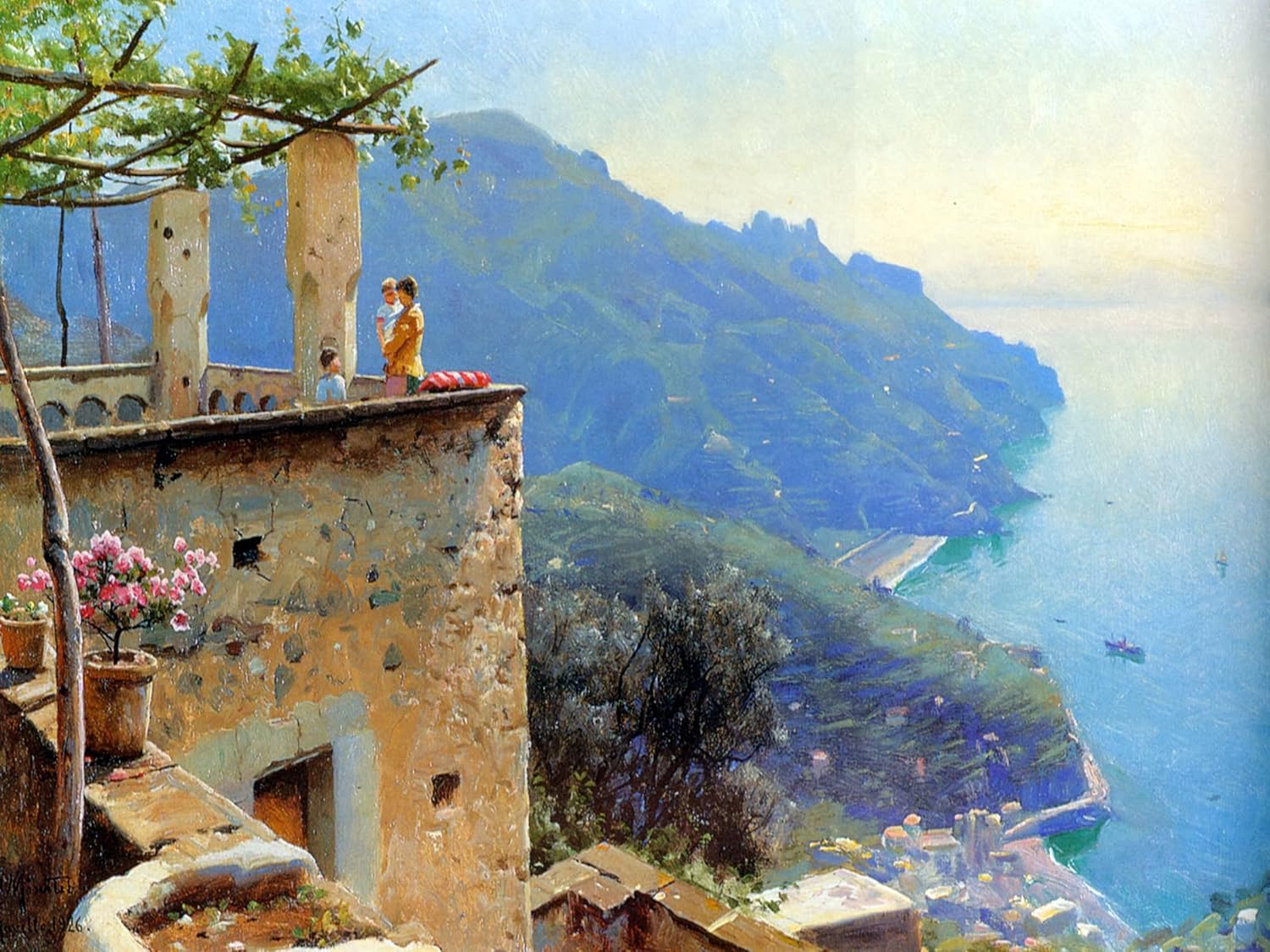 Seascape the ravello coastline P. Monsted Tile Mural Kitchen Backsplash Ceramic