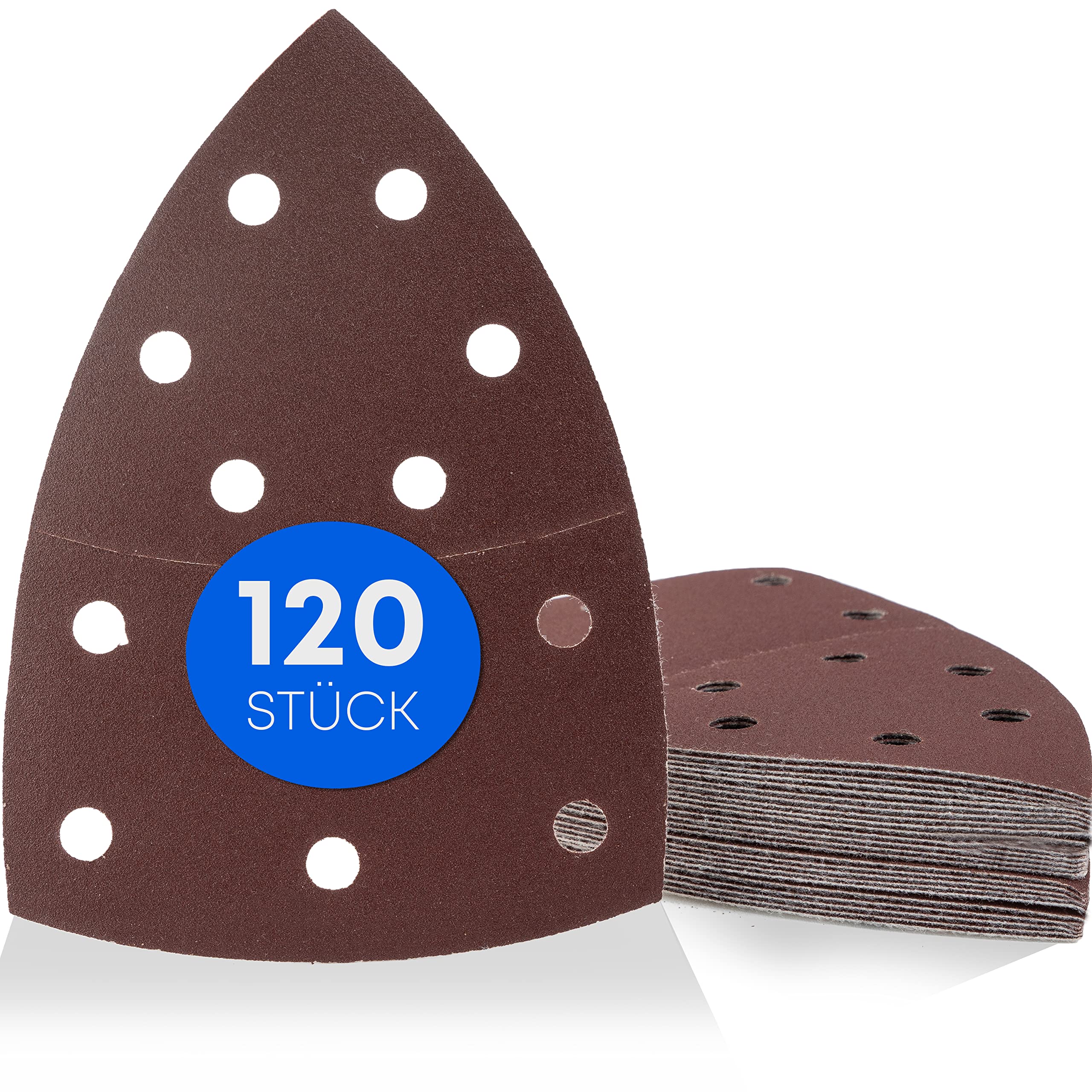 Prio Sanding Triangles / 11 Hole / 105 x 152 mm / 20 x Grit 40-60 - 80-120 - 180-240 / for Multi-Sander / Sanding Sheets / Triangular Sanding Pads / Sandpaper / Pack of 120