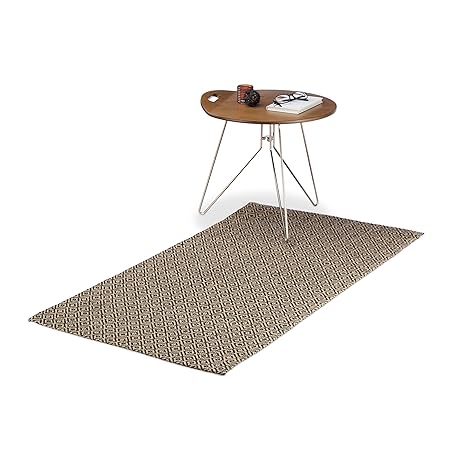 Relaxdays Teppichläufer mit Rauten-Muster, Küchenläufer aus Jute, handgefertigter Webteppich, 70x140 cm, natur/schwarz