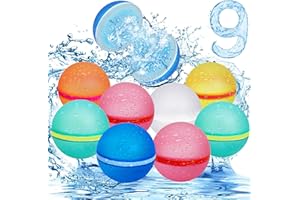 LOEVCC 9Pcs Magnetic Reusable Water Balloons, Beach Toys Refillable Latex-Free Silicone Water Bombs for Kids Ages 3-12, Quick Fill Self-Sealing Summer Party Pool Yard Outdoor Splash Balls Water Game Toys