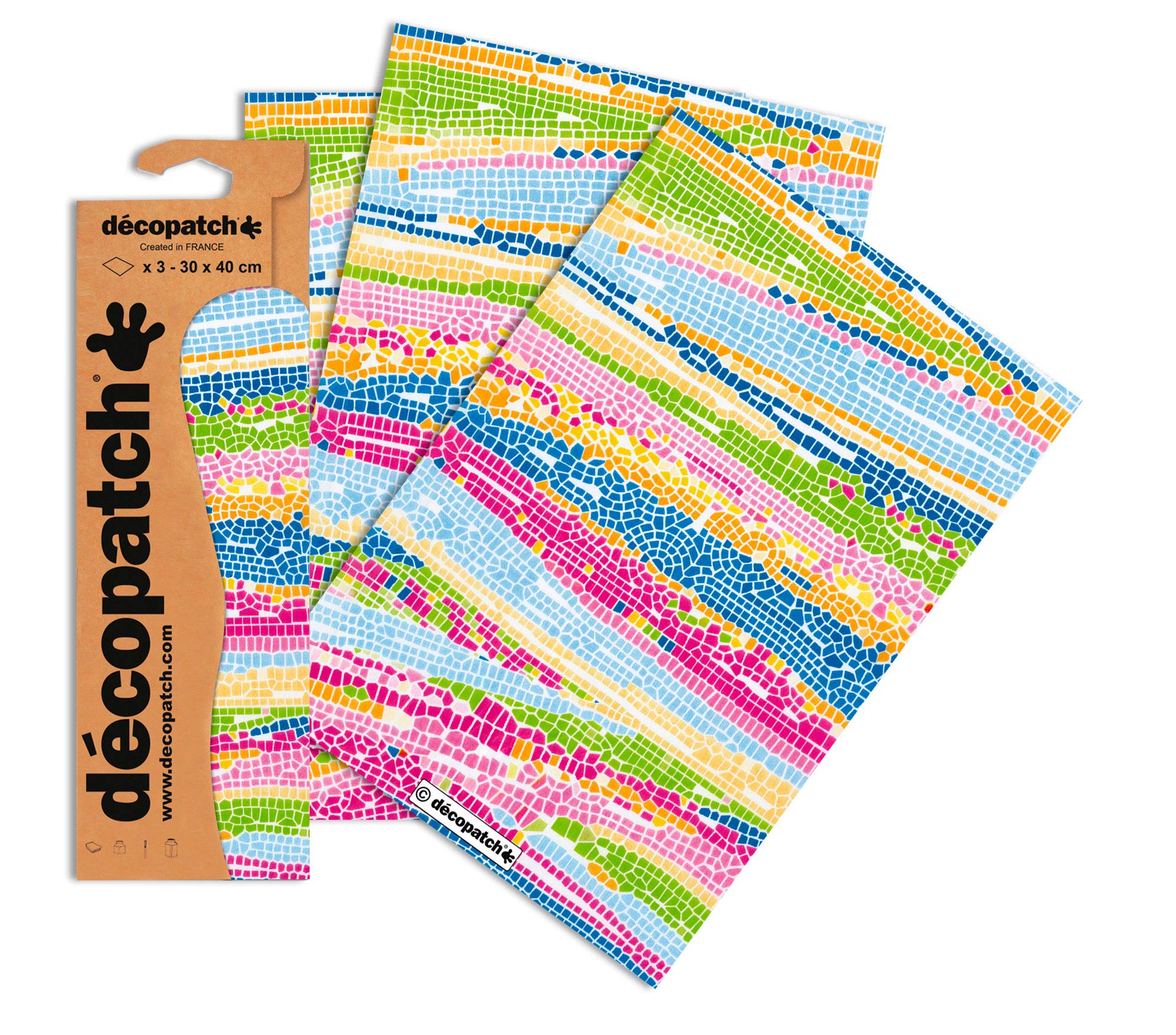 Décopatch Light Coloured Mosaic Paper, Assorted Colours, 30x40cm (Pack of 3 sheets)