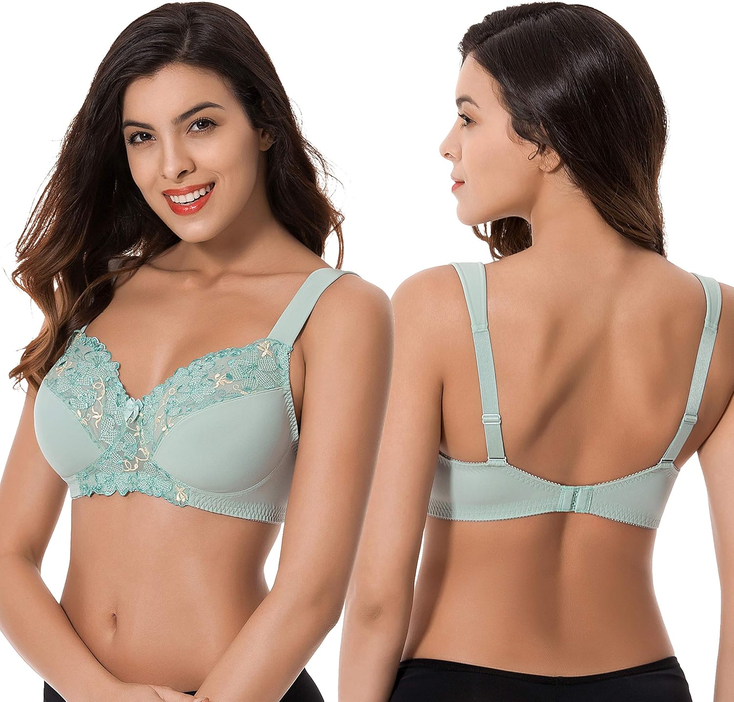 Curve Muse Plus Size Minimizer Unlined Wireless Bra with Lace Embroidery-3Pack at  Women’s Clothing store