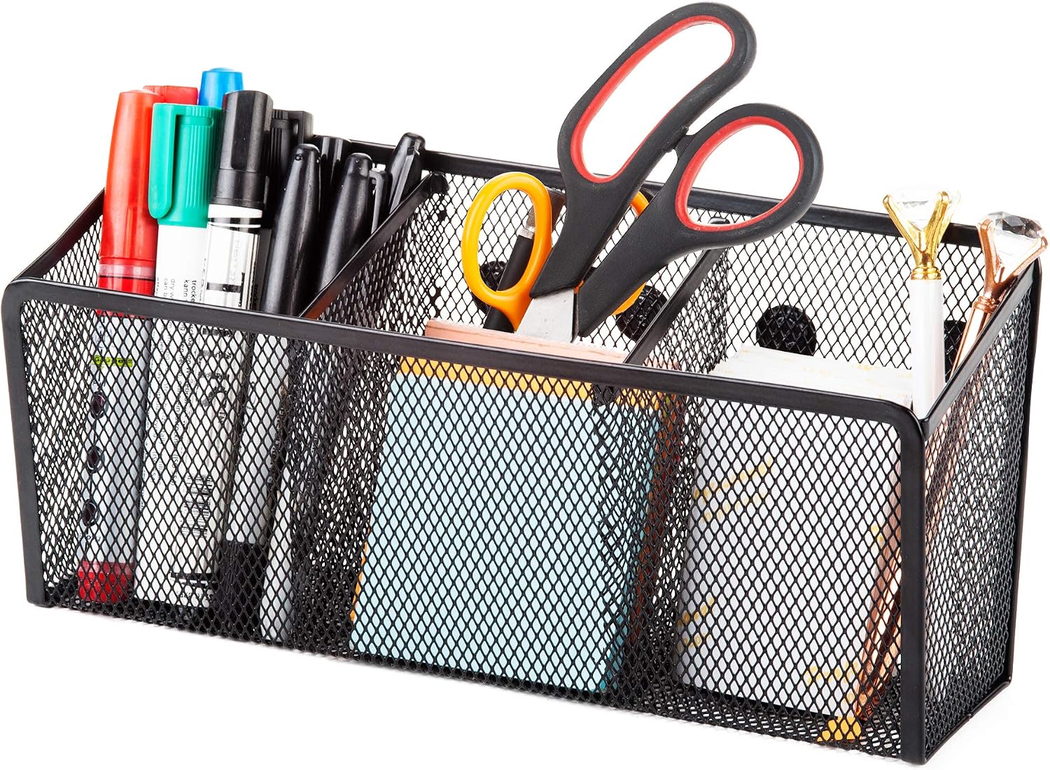 Amazon Com Magnetic Pencil Holder Organizer Perfect For Locker Refrigerator Whiteboard Office Fridge Metal Mesh Pen Cup For Accessories Marker Eraser Chalk Supplies Strong Magnet Storage Bin Basket Office Products