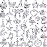 Anjulery Silver-Tone Rhinestone Charms Set for DIY Jewelry Making - 36 PCS Assorted Metal Pendants for Bracelets, Necklaces, Earrings, Keychains - Elegant Craft Supplies, Gift Ideas for Jewelry Lovers