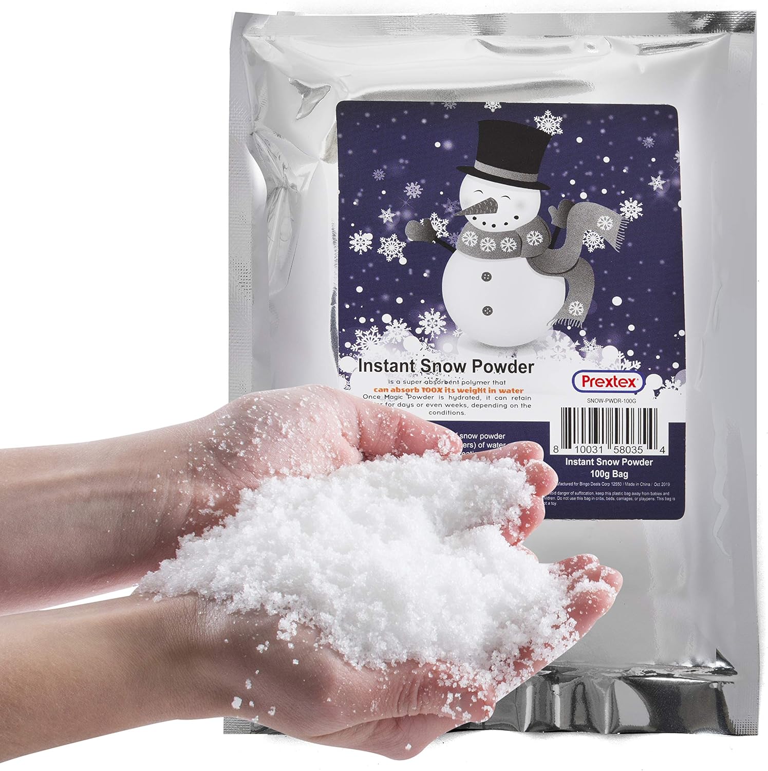 Artificial Snow - PREXTEX Instant Snow Powder - Makes 2 Gallons of Artificial Snow - Perfect for Winter Decoration, Village Displays, Holiday Crafts and Fake Snow Play and Great for Cloud Slime