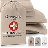 HARMONIC SILVER Silver Ion Infused Belgian Flax Linen with Eucalyptus Bed Sheet Set | Stone Washed | Ultra Soft | Cooling for Hot Sleepers | 18" Deep Pocket | King Size [Dune]