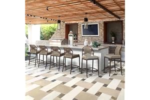 Cozyman Rattan Counter Height Bar Stools Set of 6, 27.5" H Boho Woven Rope Back Outdoor Barstools with Aluminum Legs for Kitchen Patio Garden, Black