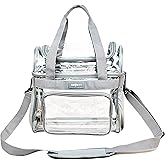 Heavy Duty Clear Lunch Tote Stadium Bag Approved Durable Crossbody Travel Makeup Cosmetic Box for Football Basketball Baseball Games Concerts Work Correctional Officers (Silver Gray, 12 x 6 x 12)