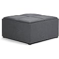 SIMPLIHOME Avalon Wide Contemporary Square Coffee Table Storage Ottoman Linen Look Fabric, Assembled, for The Living Room and Bedroom, 35 inch, Slate Grey