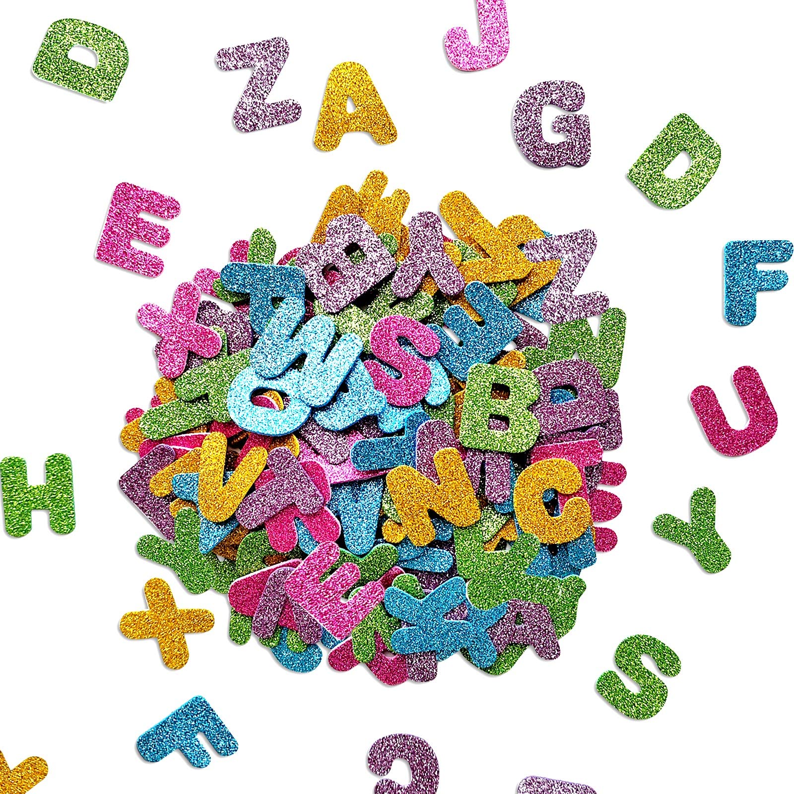 Glitter Foam Letters Stickers, Foam Letters for Crafts, 140 Pcs Foam Stickers for Kids Crafts, 4cm Size Craft Supplies (Letter)