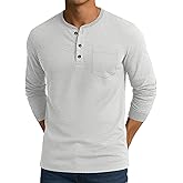CRYSULLY Mens Long Sleeve Shirt Cotton 3 Button Pocket T-Shirts Casual Stylish Lightweight Pullover Shirt