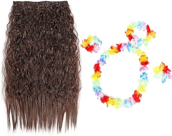 Amazon Co Jp Life Palette フラダンス ウィッグ エクステ レイ セット フラウィッグ ブラウン 首飾り 髪飾り かつら つけ毛 発表会や催し物に Clothing Accessories