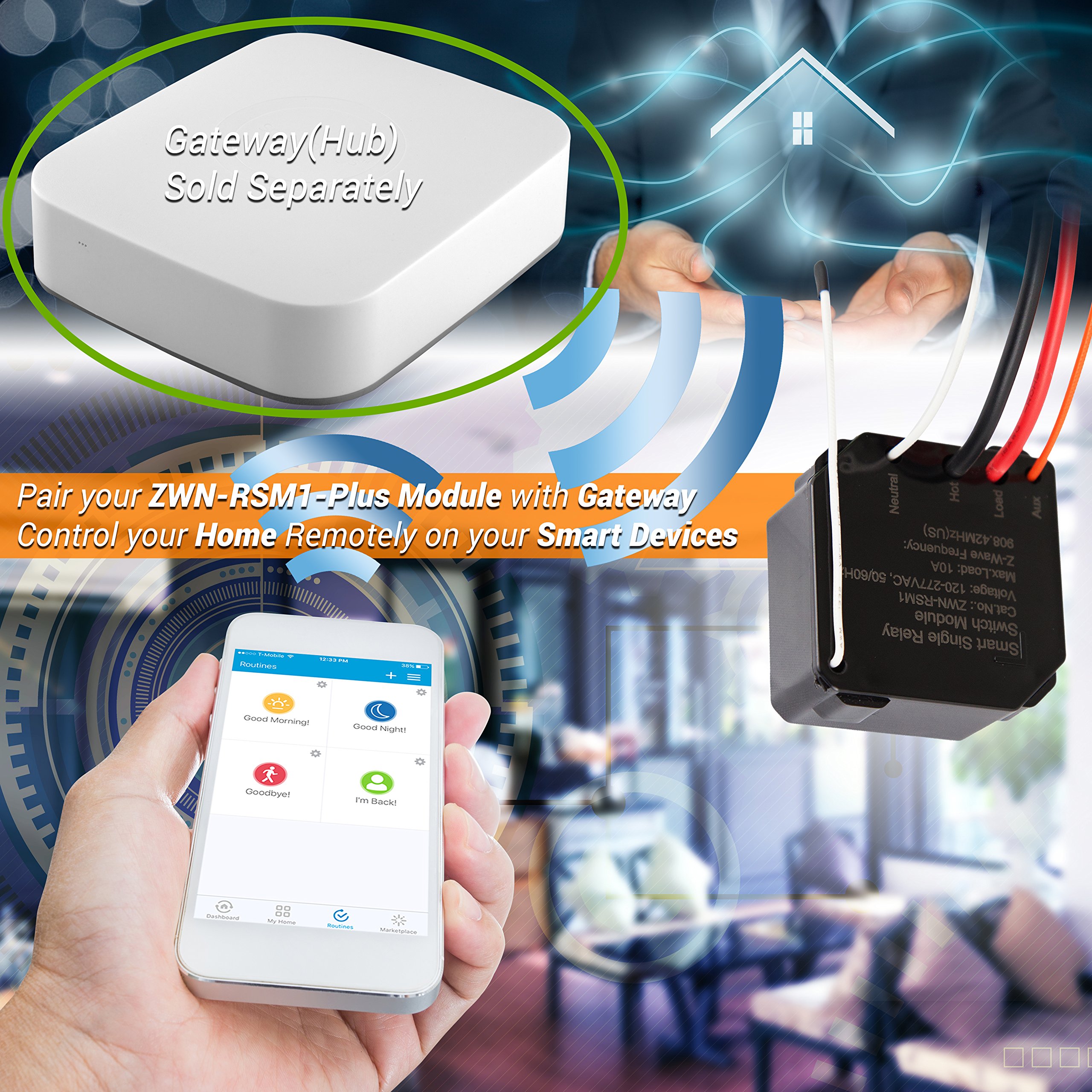 ENERWAVE ZWave Plus Relay, Hidden Smart Switch Wireless Remote Control