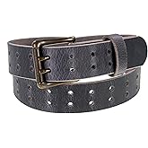 Men’s Classic Leather Belt, Double Prong Retro Style, Antique Brass Buckle, 1 ½” Width, Amish handmade in the USA