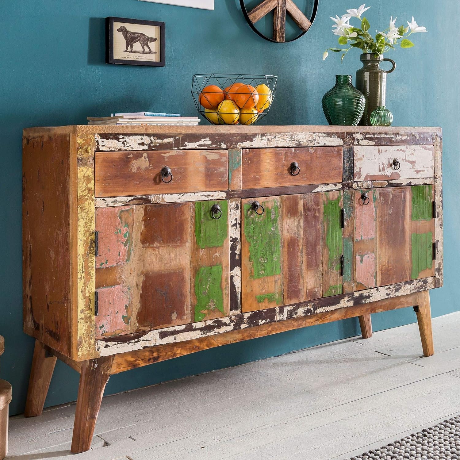Sideboard VAT Massivholz 150x91x40 cm Kommode Shabby Chic Design