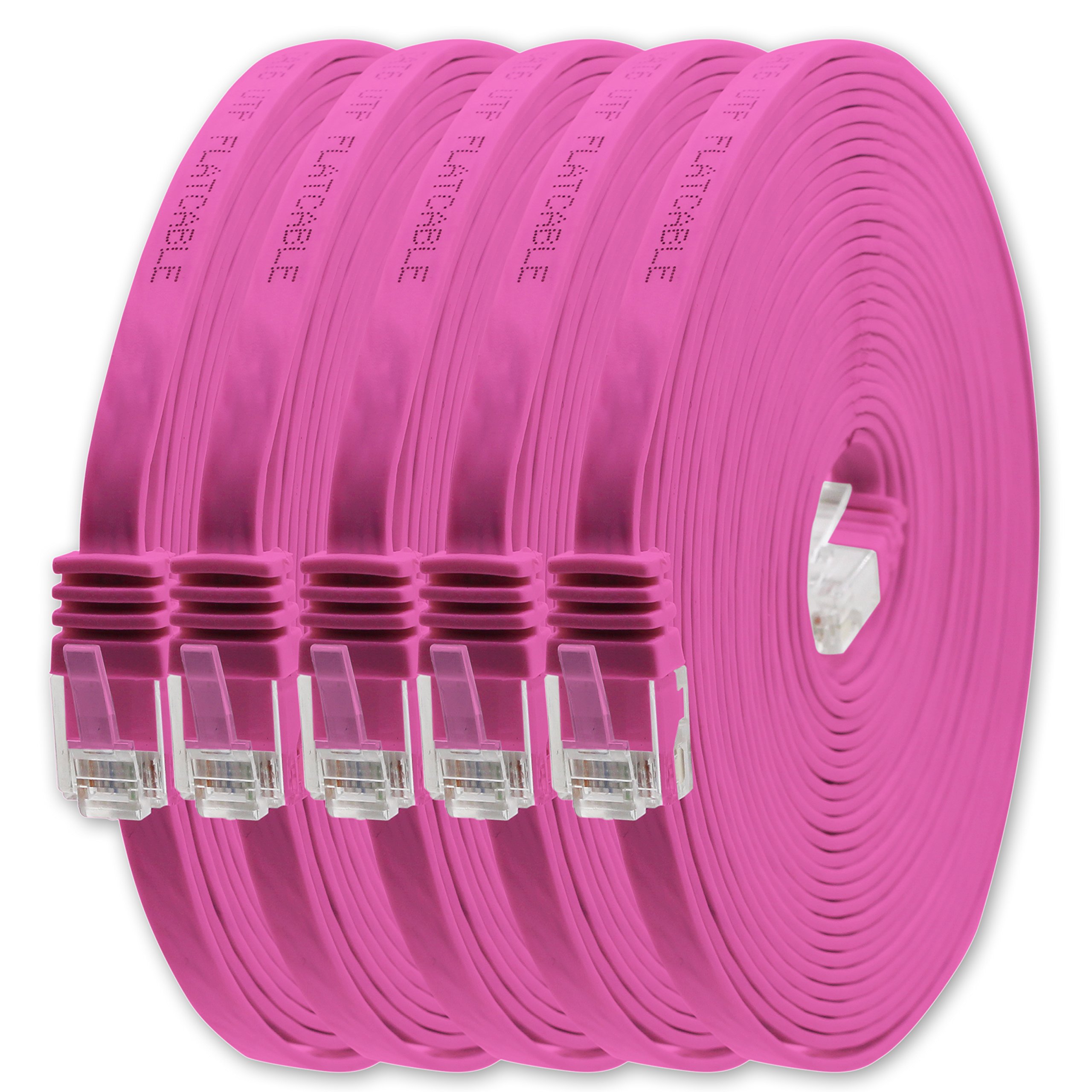 1aTTack.de 7m Magenta Cat.6 Flat Network Cable - 5 Pack - Gigabit LAN (RJ45) Ultra Flat Slim Micro