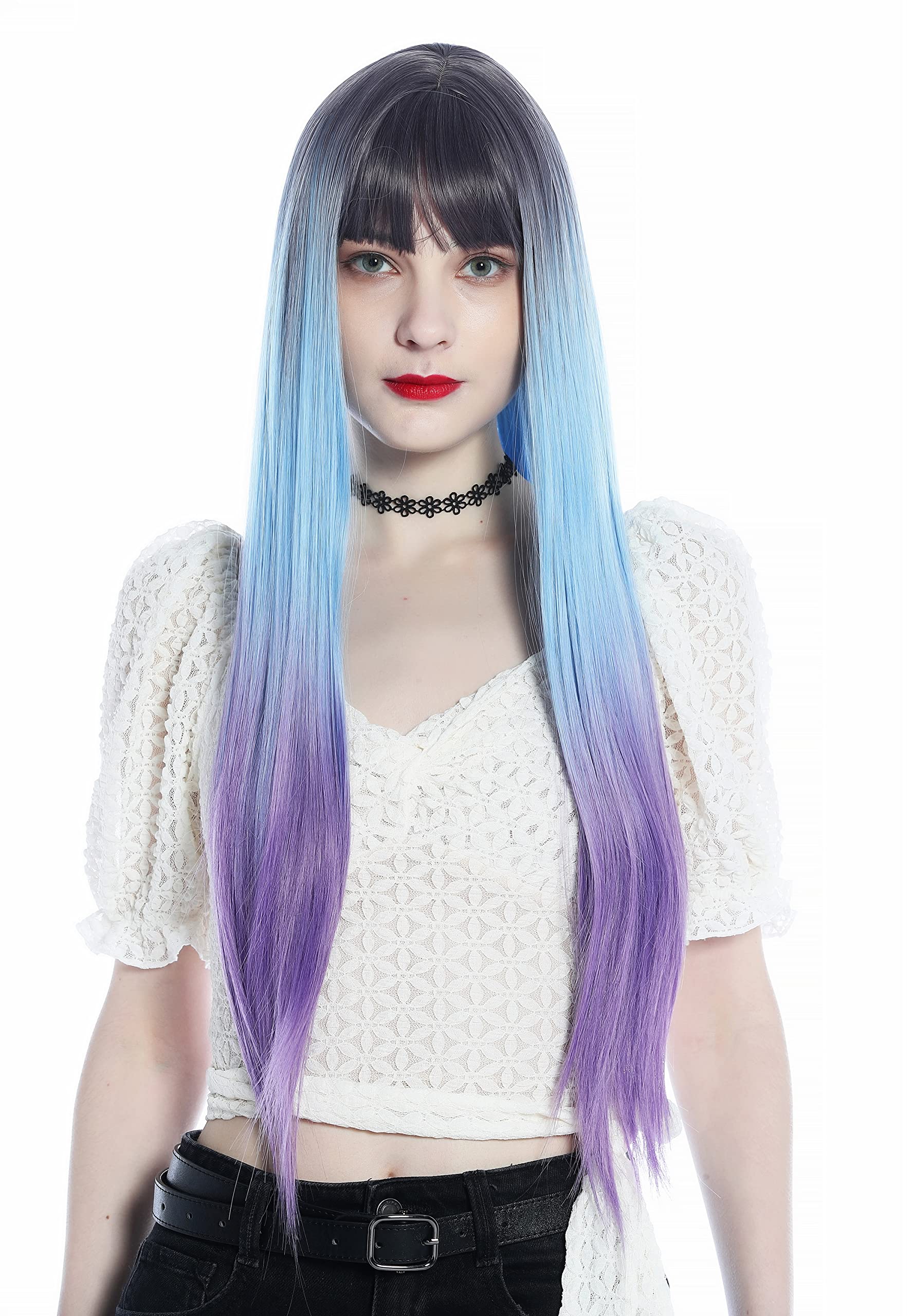 WIG ME UP - SZL0810B-T-002 Women's wig long sleek straight bangs expressive ombre violet light blue purple mix