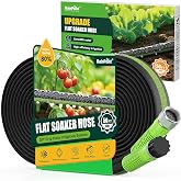 RAINPOINT 50FT Flat Soaker Hose, Flexible &amp; Leakproof Drip Hose with Anodized Aluminum Fittings, Double Layer 80% Water-Saving Gardening Irrigation Hose, Green