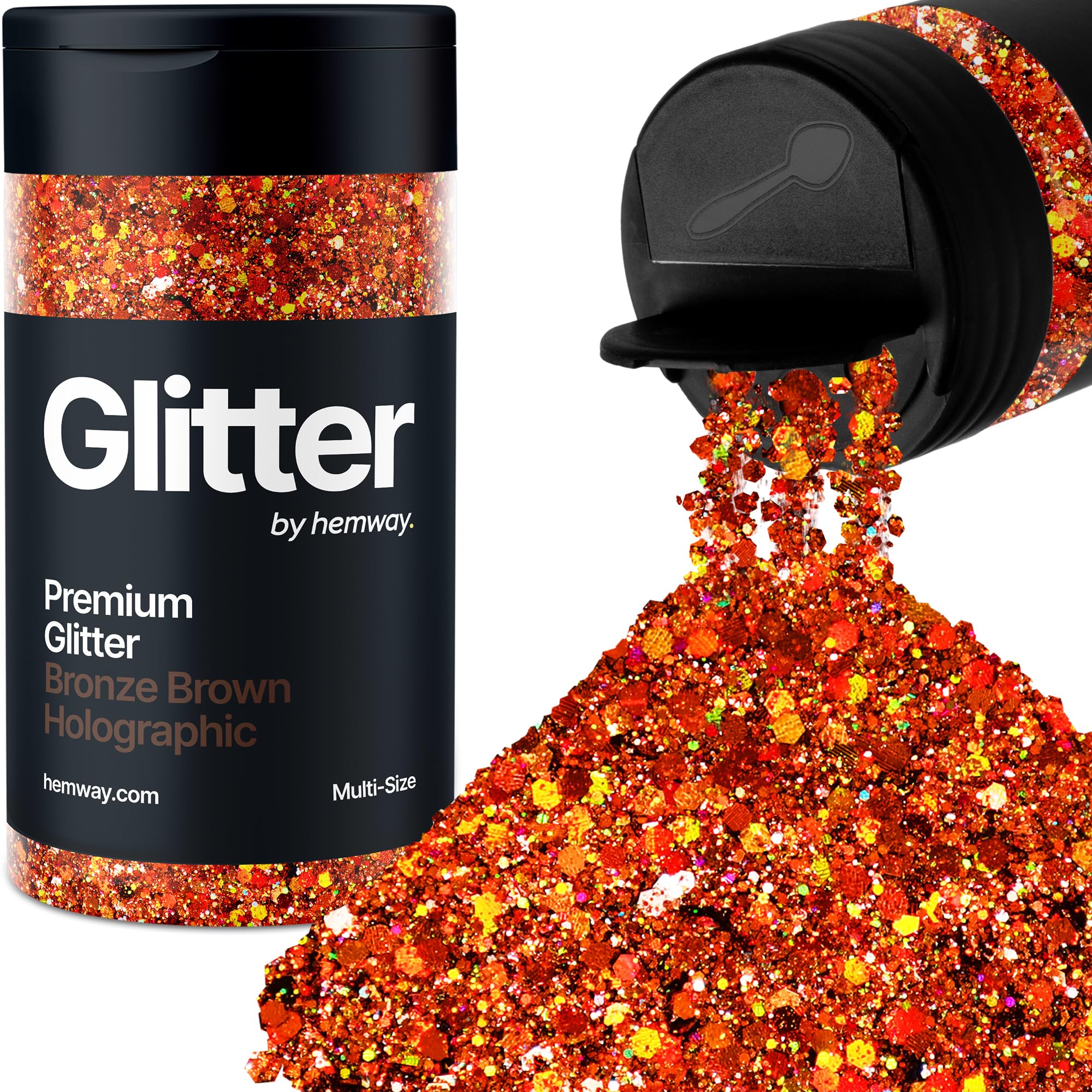 Hemway Bronze Brown Holographic Glitter Shaker, 120g Multi Size Glitter for Crafts Metallic Flake Sequins for Resin & Epoxy Crafts for Decorating, Halloween, Christmas, Nail, Face, Bunting, Art