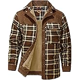 Flygo Men's Sherpa Lined Plaid Flannel Shirt Jacket Snap Button Warm Winter Jacket with Pockets