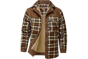 PEHMEA Men's Vintage Long Sleeve Sherpa Lined Plaid Flannel Shirt Jacket Fleece Coats