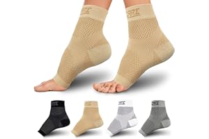 Thoxcare Compression Socks for Women & Men Open Toe (1 Pair) - Best Ankle Compression Sleeve for Swelling, Achilles Tendonitis, Heel Pain & Plantar Fasciitis Relief, Beige, Medium