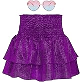 American Trends Girls Sequin Sparkly Skirts Girls Metallic Skirt 2-Layer Ruffle Skirts with Sunglasses Cheerleaders Skirt