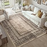 NICETOWN 5x8 Area Rug, Ultra- Thin Brown Oriental Washable Rug for Living Room, 5'x 8' Carpet for Bedroom, Non-Slip Stain Resistant Foldable Large Carpet Pet & Kids Friendly for Dining Room