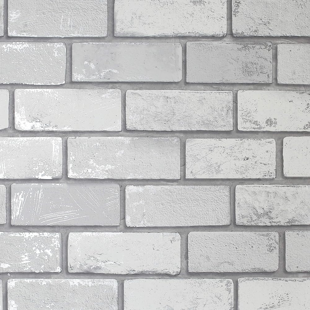Arthouse Metallic Brick White Silver 692201 Tile