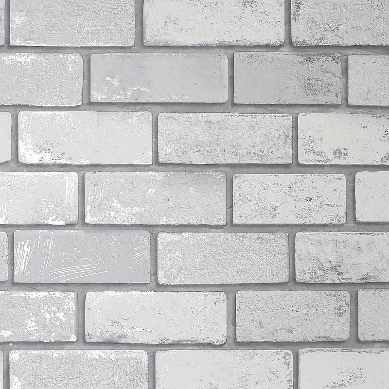 Arthouse Metallic Brick White Silver 692201 Tile