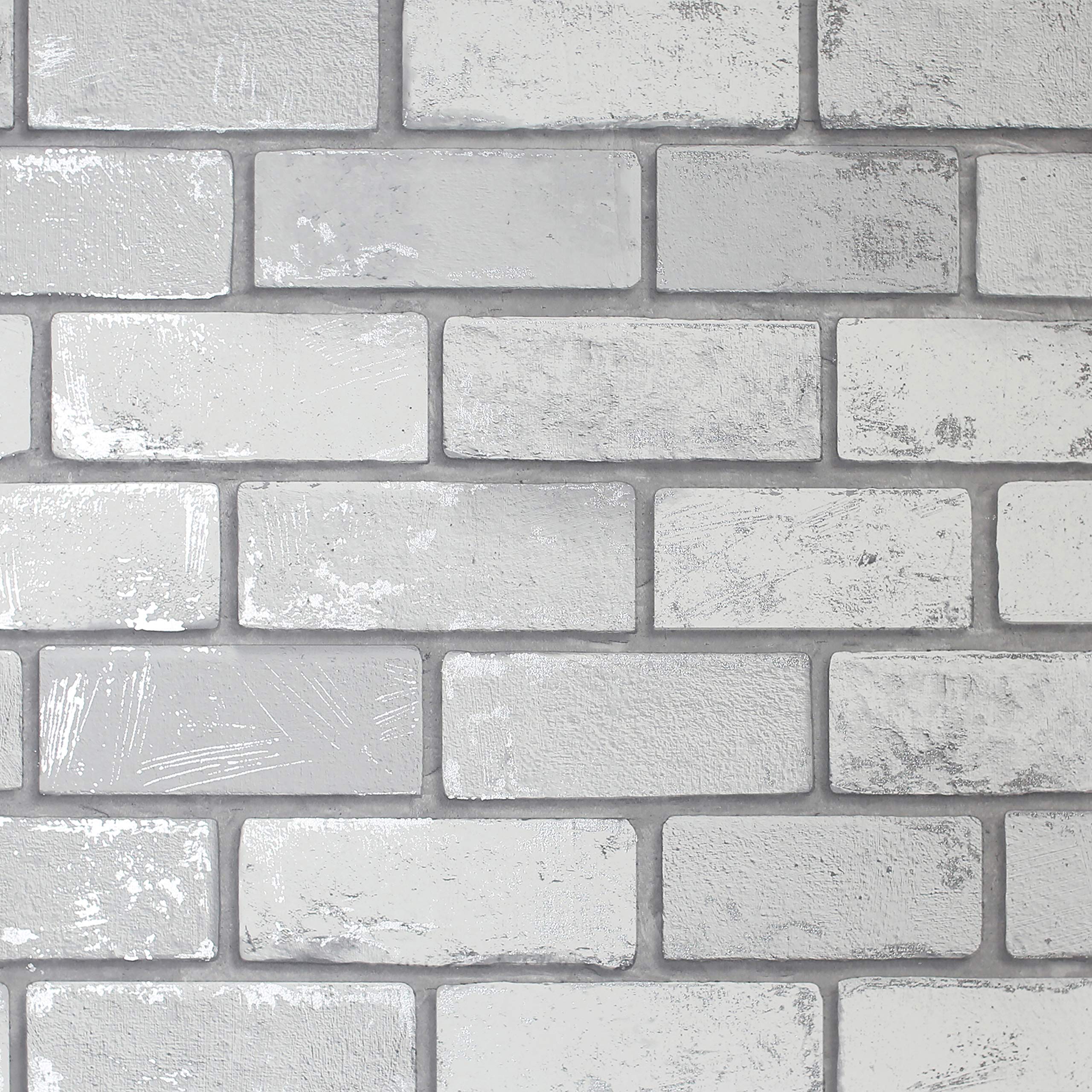Arthouse Metallic Brick White/Silver 692201
