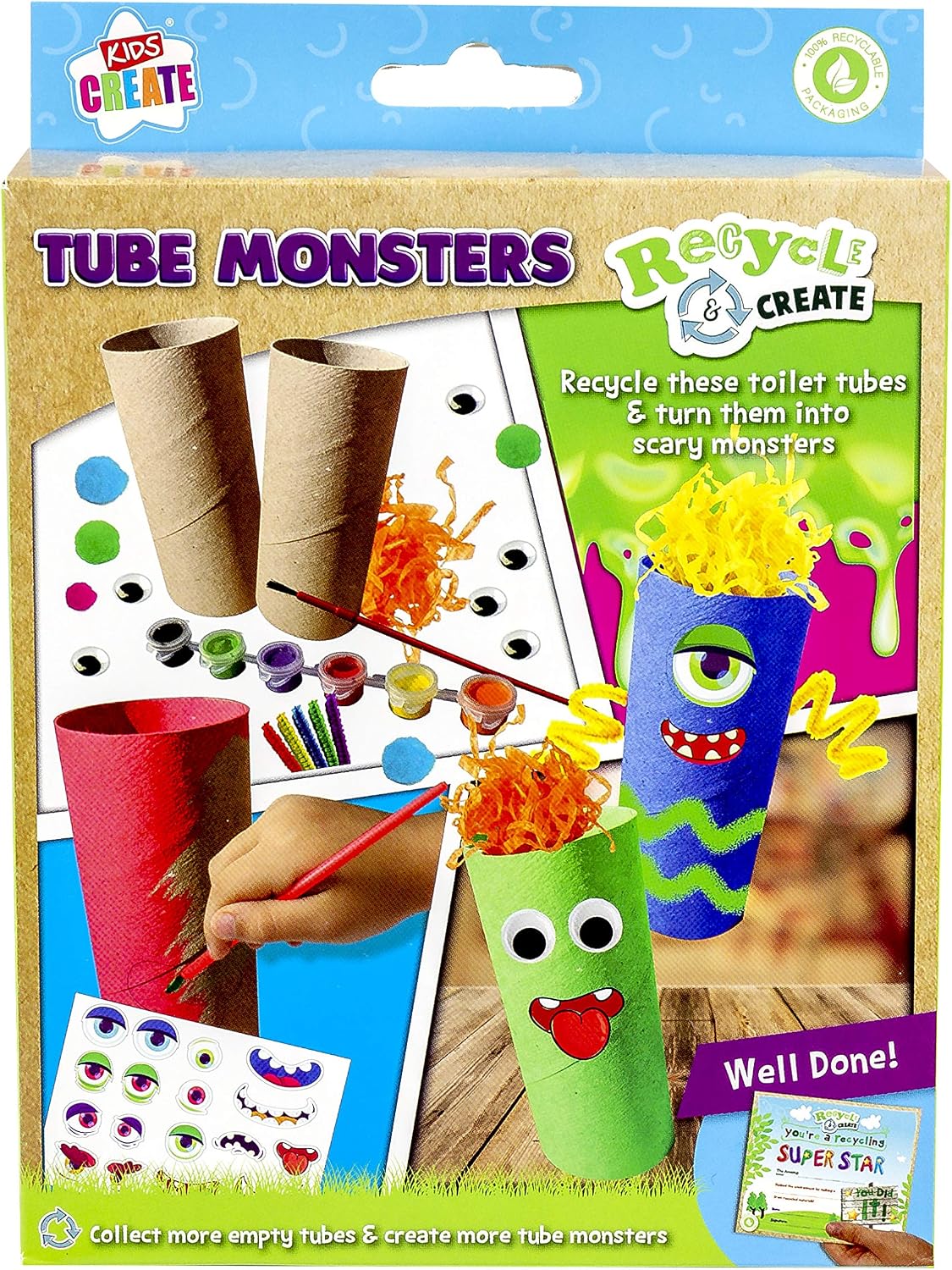 Kids Create - Recycled Paint Your Own Tubes - Kids Craft Tube Pets - Arts and Crafts Set for Kids - Children's Craft and Design Kit