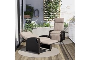 Grand patio Outdoor Recliner Air Pump 150° Lay Flat Reclining Chair with Independent Adjustable Back and Footrest Removable Olefin Cushion Flip-Up Table Wicker Beige 2PCS
