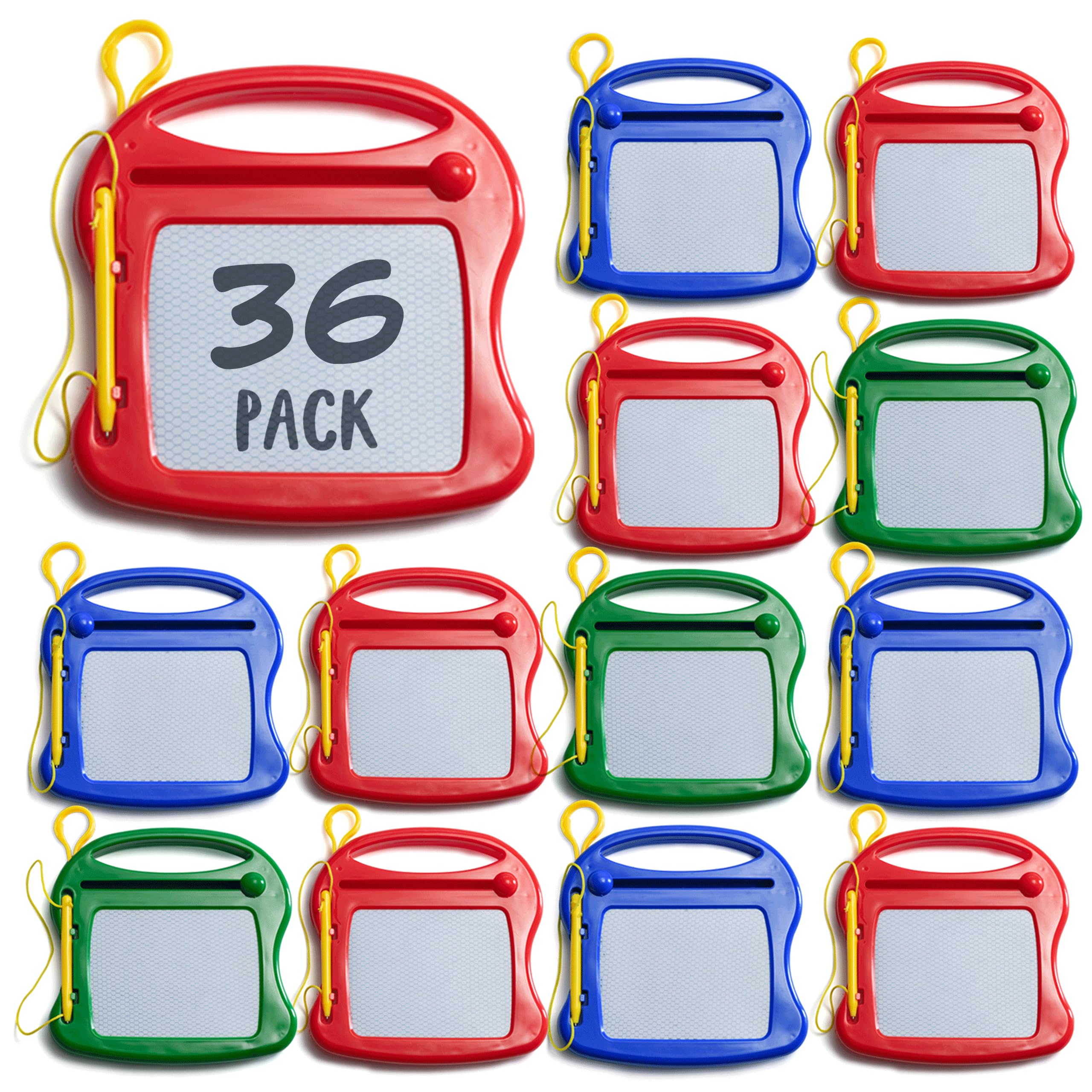 Photo 1 of PREXTEX 36-Pack Mini Magnet Doodle Pads for Learning Activities - Reusable Bulk Doodle Board for Party Favors, Classroom Prizes, Goodie Bag Stuffers for Kids - 3 Colors, Compact and Durable