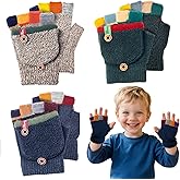 CNGYNI Kids Winter Gloves, Warm Knitted Convertible Fingerless Gloves for Baby Boy Girl with Mittens Cover Cap