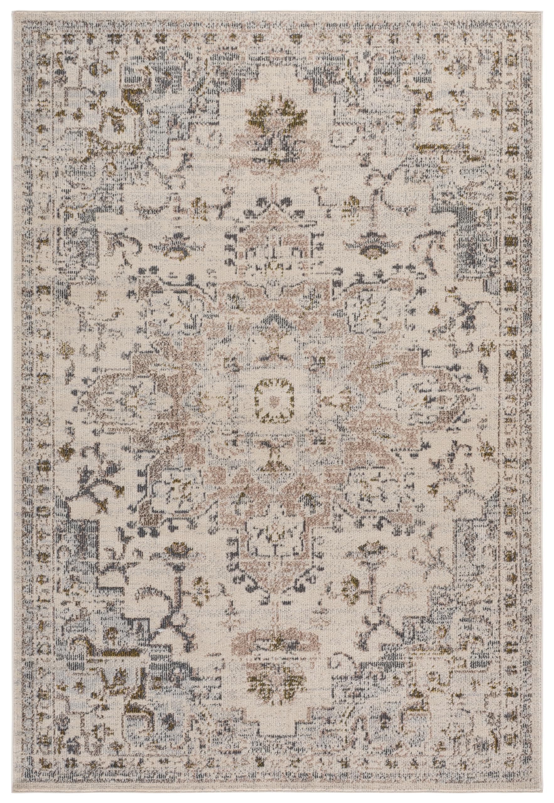 SAFAVIEH 6x9 Area Rug - Madison Collection - Ivory & Grey Gold, Boho Chic Distressed Medallion Design, Non-Shedding & Easy to Clean, Ideal for Living Room, Bedroom, Dining Space (MAD473H) Image