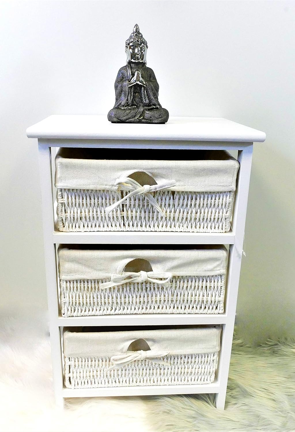 wicker drawer unit on Homezone 4 Tier Bedside Cabinet Multiple Drawer Shabby Chic White Wooden Wicker Basket Bedside Table Bedside Storage Unit 4 Tier Drawers Animatolka Pl