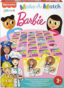 Fisher-Price Make-A-Match Card Game with BarbieÒ Doll Theme, Multi-Level Rummy Style Play, Match Colors, Pictures &amp; Shapes, 56 Cards for 2 to 4 Players, Gift for Kids Ages 3 Years &amp; Older