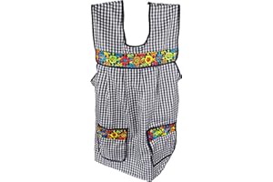 cuitáxi Traditional Mexican apron for women with pockets beautiful flower embroidery - Mandiles para mujer mexicanos mandil