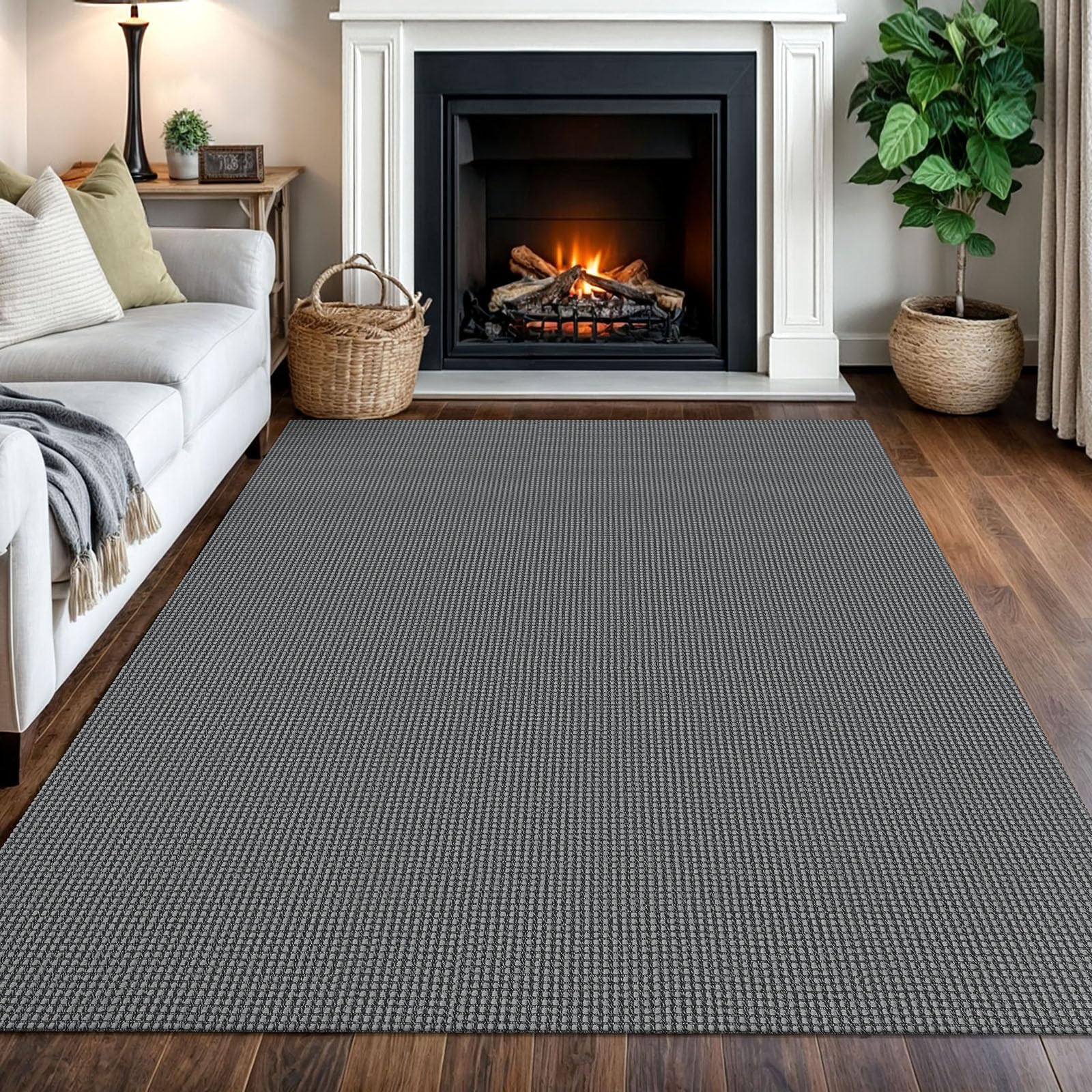Photo 1 of IOHOUZE Washable Area Rug 5x7 Non Slip Rubber Backed Rugs for Living Room, Dining Room Rugs Bedroom Rug, Woven Indoor Floor Carpet for Living Room Nursery, Dark Grey