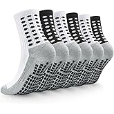 Kids Grip Socks Soccer Boys Football Non Slip Socks Girls Cushioned Athletic Crew Grip Sock Youth 6 Pairs