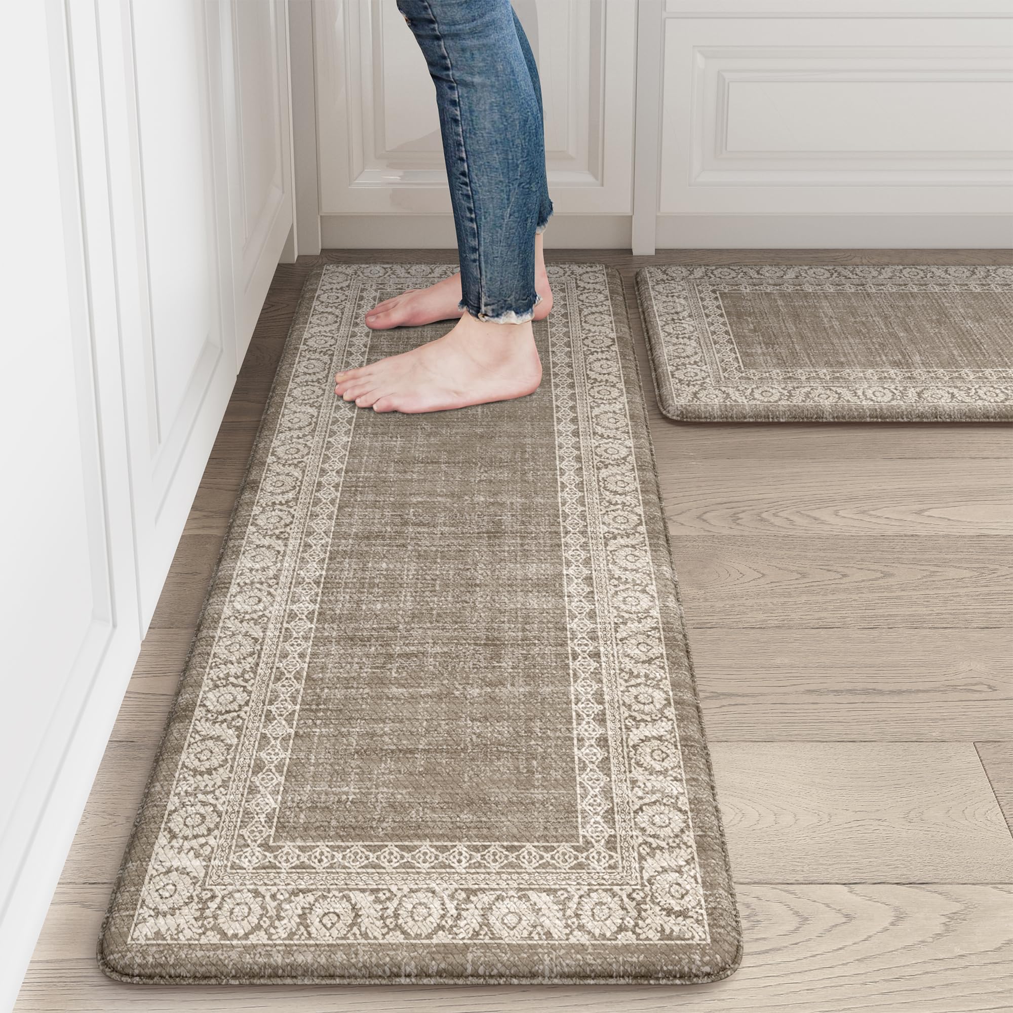 Photo 1 of LEEVAN Kitchen Mats for Floor Sets of 2,Boho Cushioned Memory Foam Anti Fatigue Mats for Kitchen Floor,Non Slip Waterproof Taupe Kitchen Mats for Floor,Laundry,Home,Office,Sink(17''x29''+17''x47'')