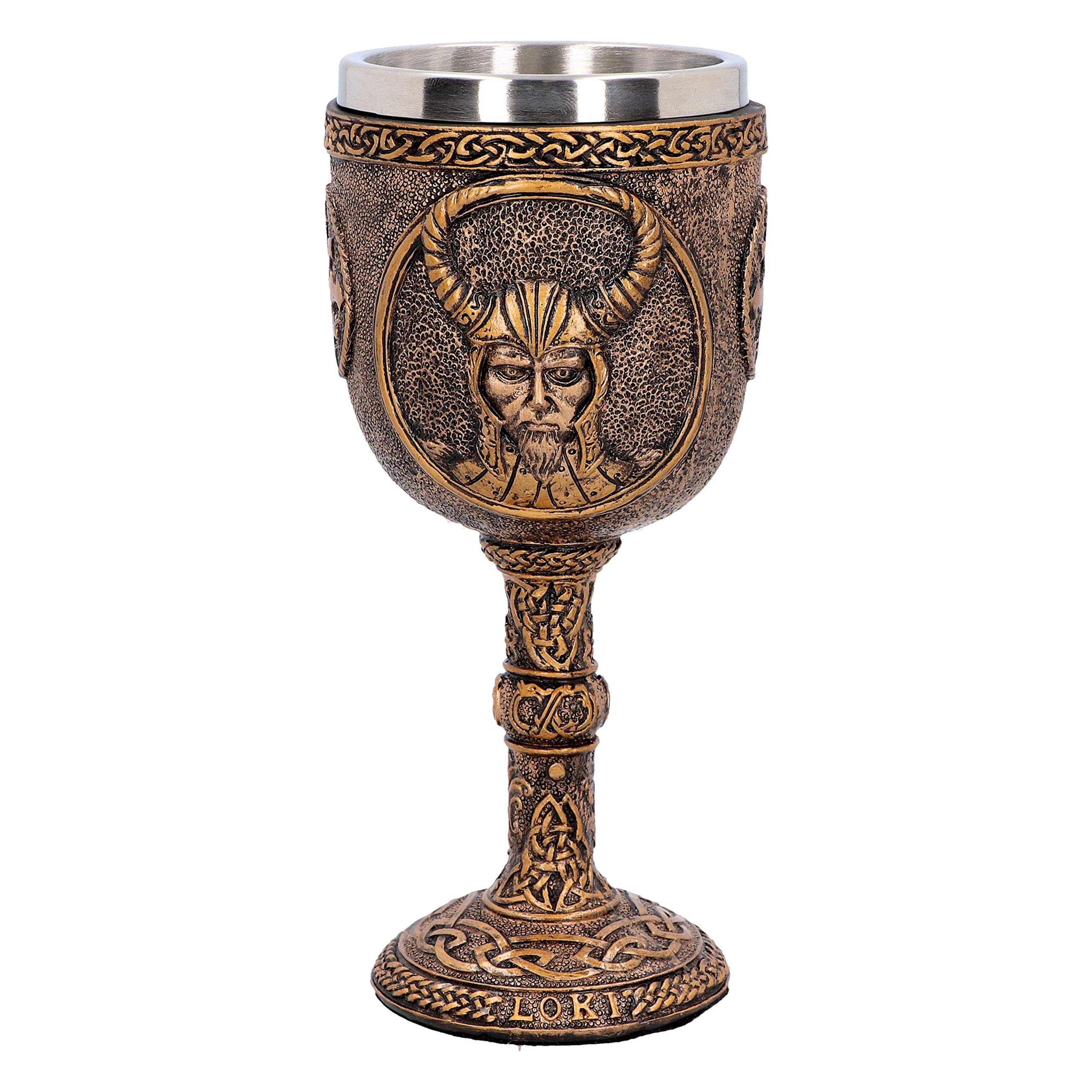 Nemesis Now D4718P9 Loki Goblet 17cm, Resin w. Stainless Steel, Bronze