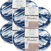 Knyteruna #6 Super Bulky Blanket Yarn for Crocheting - 4 Skeins(Each 10.5oz/300g, 220yds/201m), Chunky Chenille Thick Plush Big Soft Yarn for Crocheting Knitting Blankets, Multi Blue &amp; White