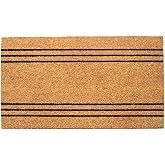 Eco Living Welcome Doormats, Natural Coco Coir Mats with Non-Slip PVC Backing, Indoor Outdoor Mats for Home & Office, Floor Mats for Door Decor, Plain Entry Mat with Stripes, Beige & Black, 30"x17"