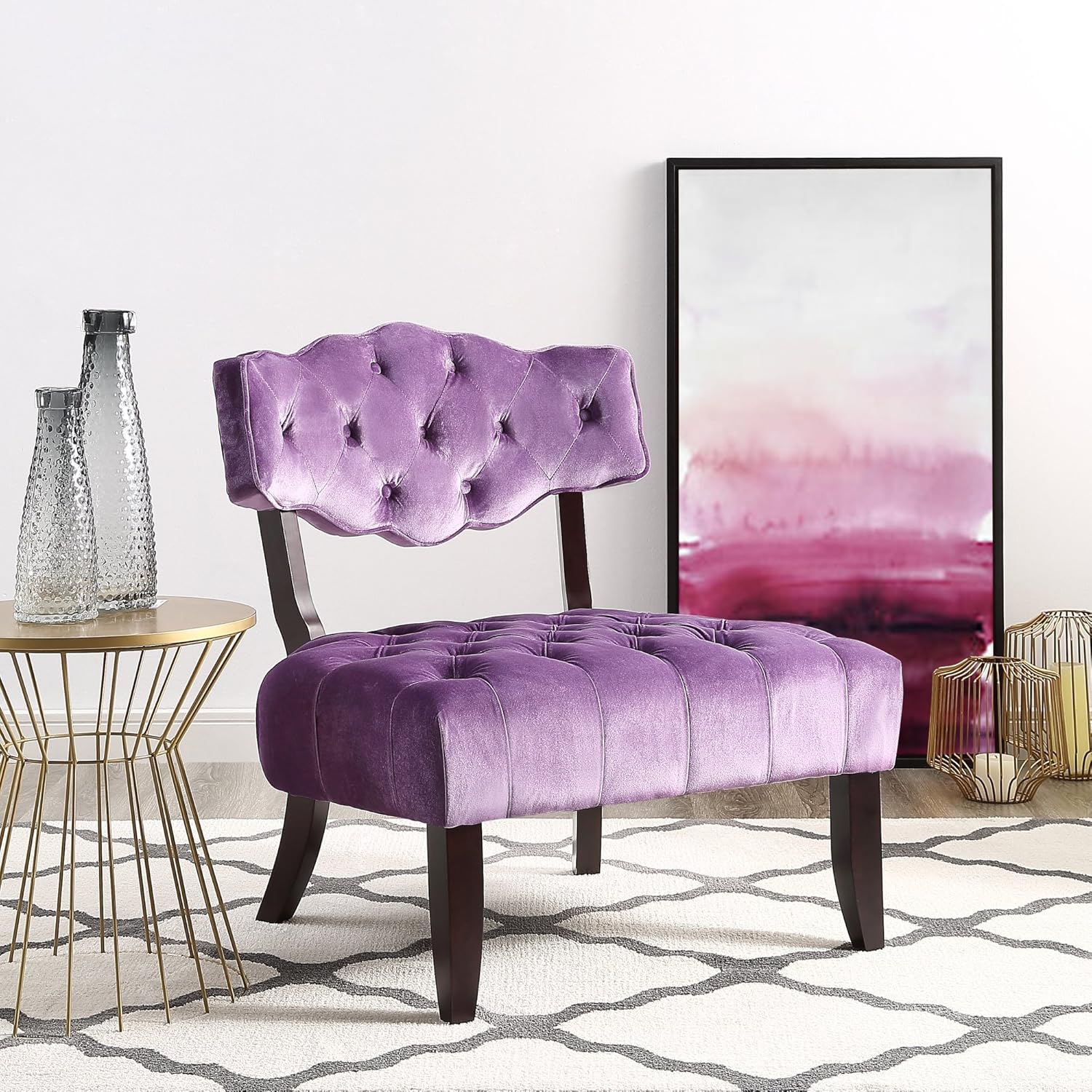 Aniston Purple Velvet Accent Chair Armless Slipper