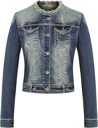 women's collarless denim jacket uk