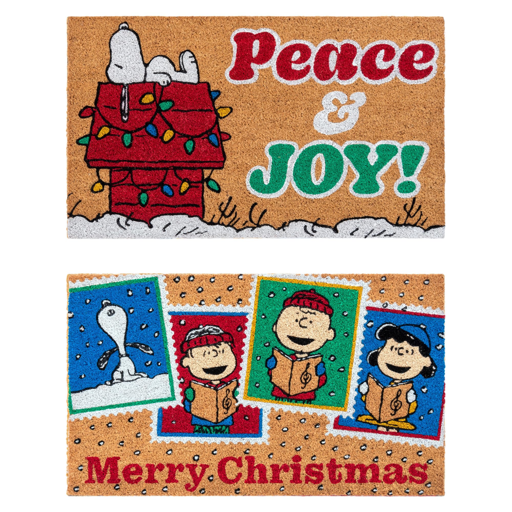 Gertmenian Peanuts Snoopy Coir Doormat - 2x3 Welcome Mat (2-Pack), Ideal for High Traffic Areas in Front Door, Garage, Entryway - Peace & Joy, 80023 Image